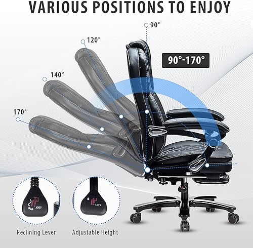 Miniatura 4 de Sillas de escritorio grandes y altas de oficina en casa para personas pesadas de 400 libras, silla reclinable ergonómica con reposapiés asiento
