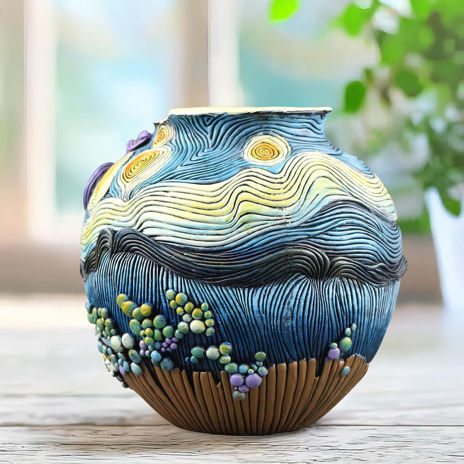Starry Night Flower Pot Acolorful Art Resin Vase Unique Indoor and Outdoor Potted Plant Container for Home Balcony Decoration (1PCS)