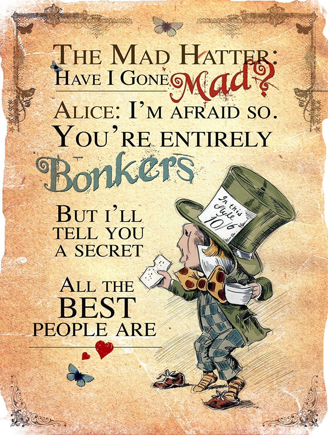 Sawfish® Alice in Wonderland Metal Sign Mad Hetter Bonkers Refro Metal Tin Wall Art