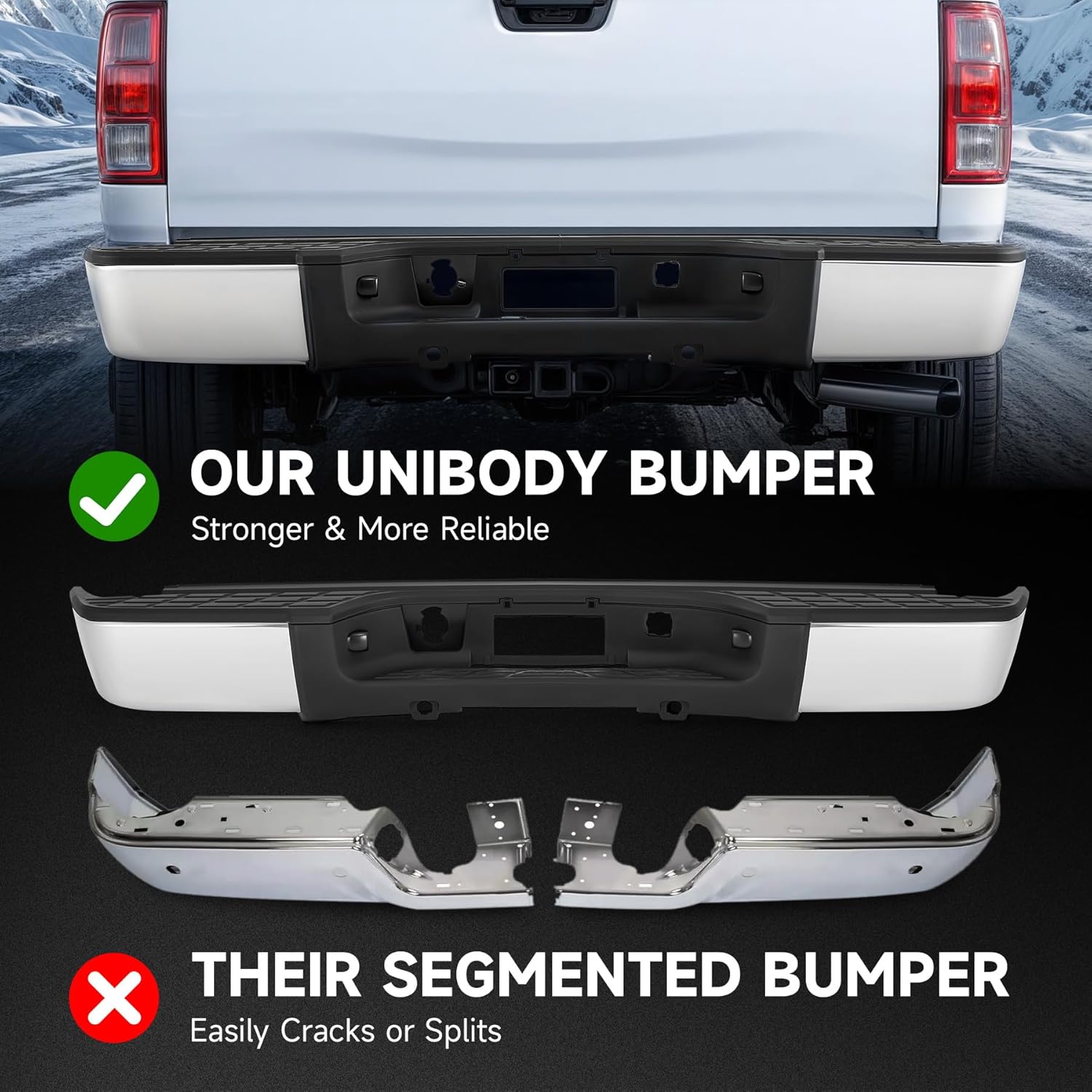 VRC Rear Step Bumper Chrome Rear Bumper Assembly Compatible with 2007-2013 Chevy Silverado GMC Sierra 1500, GM1103147,GM1191125 Back Bumper Without Parking Sensor Holes (W/o Parking Sensor Holes)