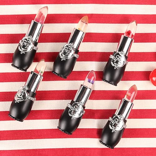 Miniatura 8 de RanRui Paquete de 6 lápices labiales Crystal Flower Jaly, bálsamo labial nutritivo de larga duración, hidratante para labios, cambio de color,