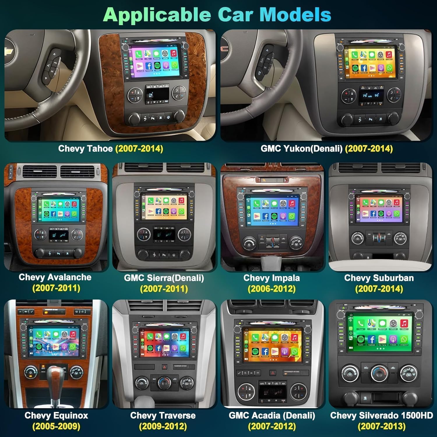 Car Stereo with DVD/CD for 2007-2012 Chevrolet Chevy Silverado Impala GMC Sierra Acadia Enclave Yukon, 7" IPS Touch Screen Car Radio with GPS Wireless CarPlay/Android Auto, Backup Camera,SWC,DSP