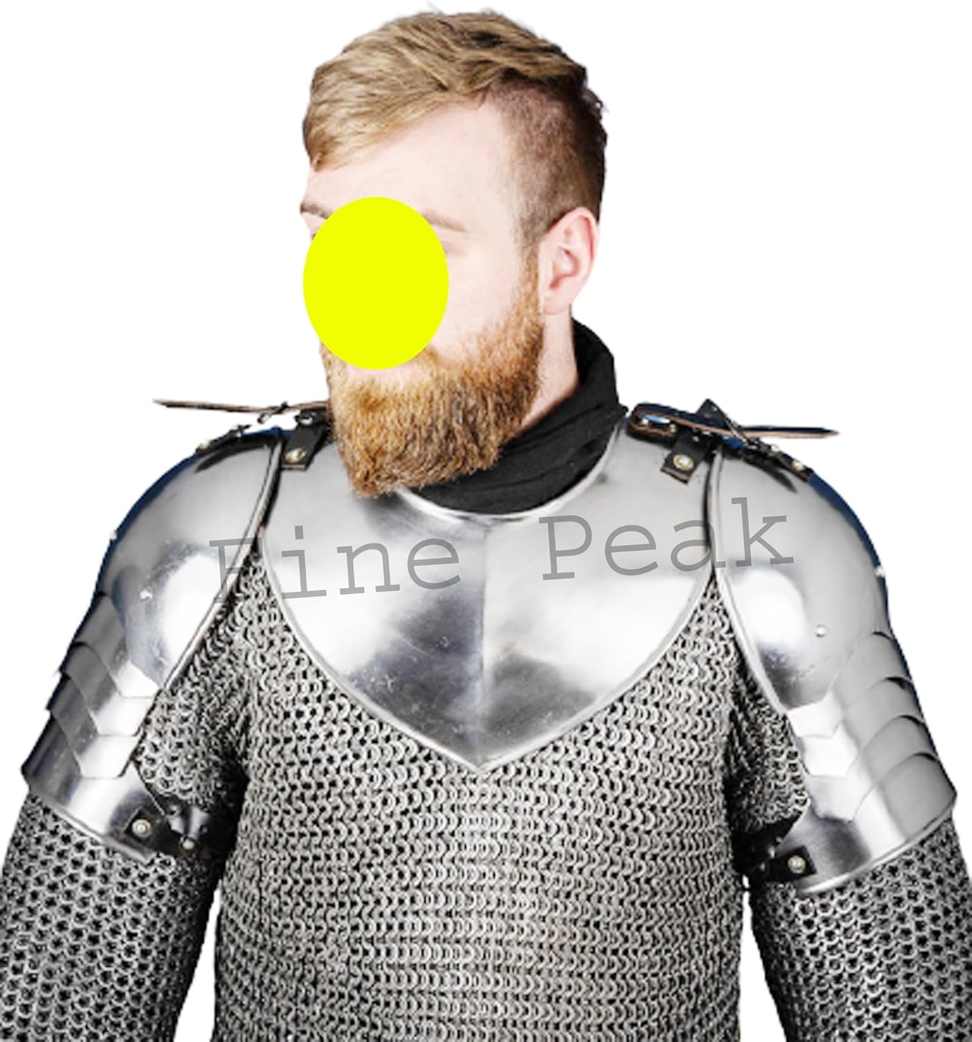 Medieval Gothic Pauldrons Gorget Set with Pauldrons Shoulder Guard Halloween Silver Knight Armor Chainmail Shirt Medieval Armor Crusader Costume Knight