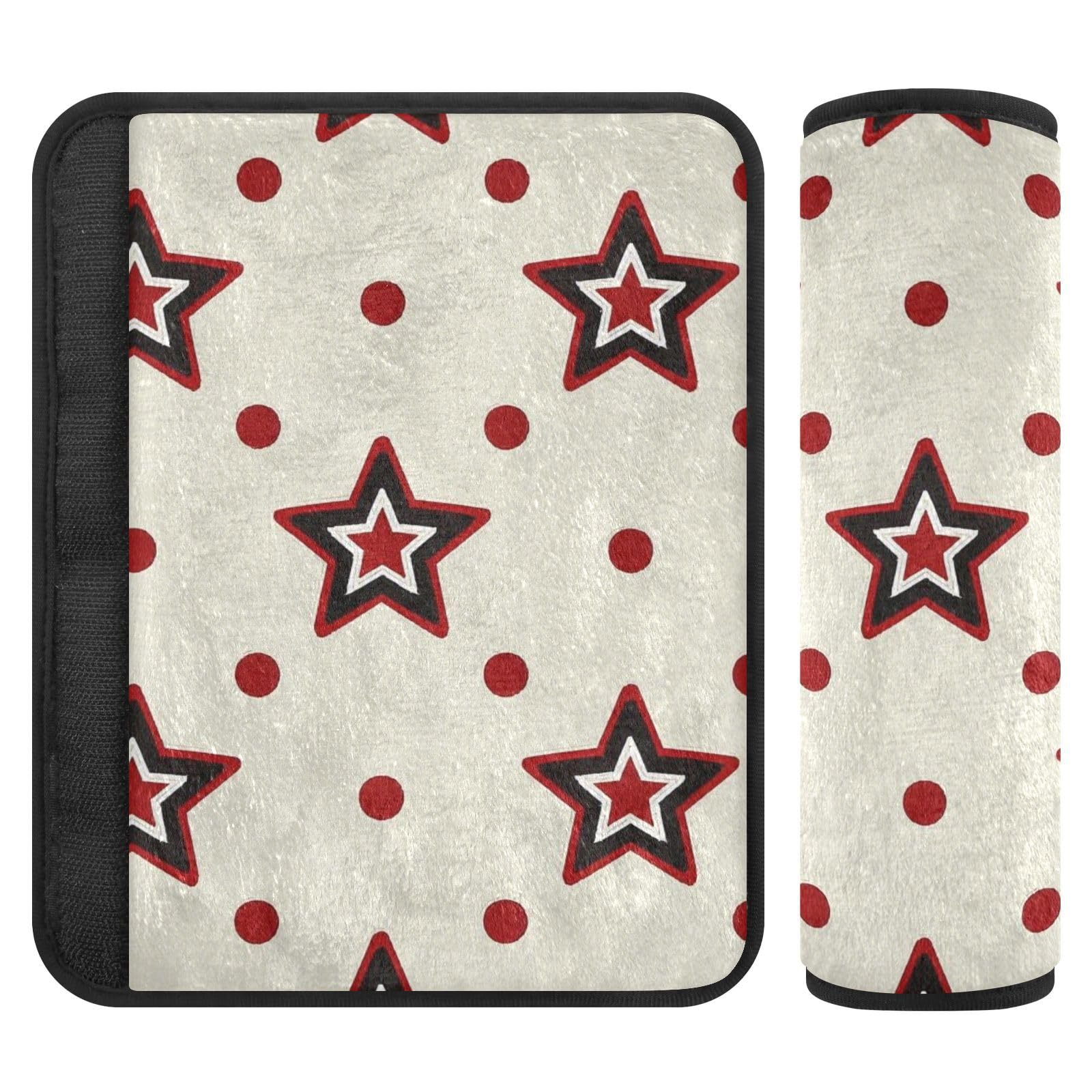 Wine Red Stars Dot Beige 2 pcs car seat Strap Pads Padded, Release Stress to Your Neck and Shoulders, seat Belt Cushion for Most Cars Airplane Bag 10x7.7 in forro para cinturon de