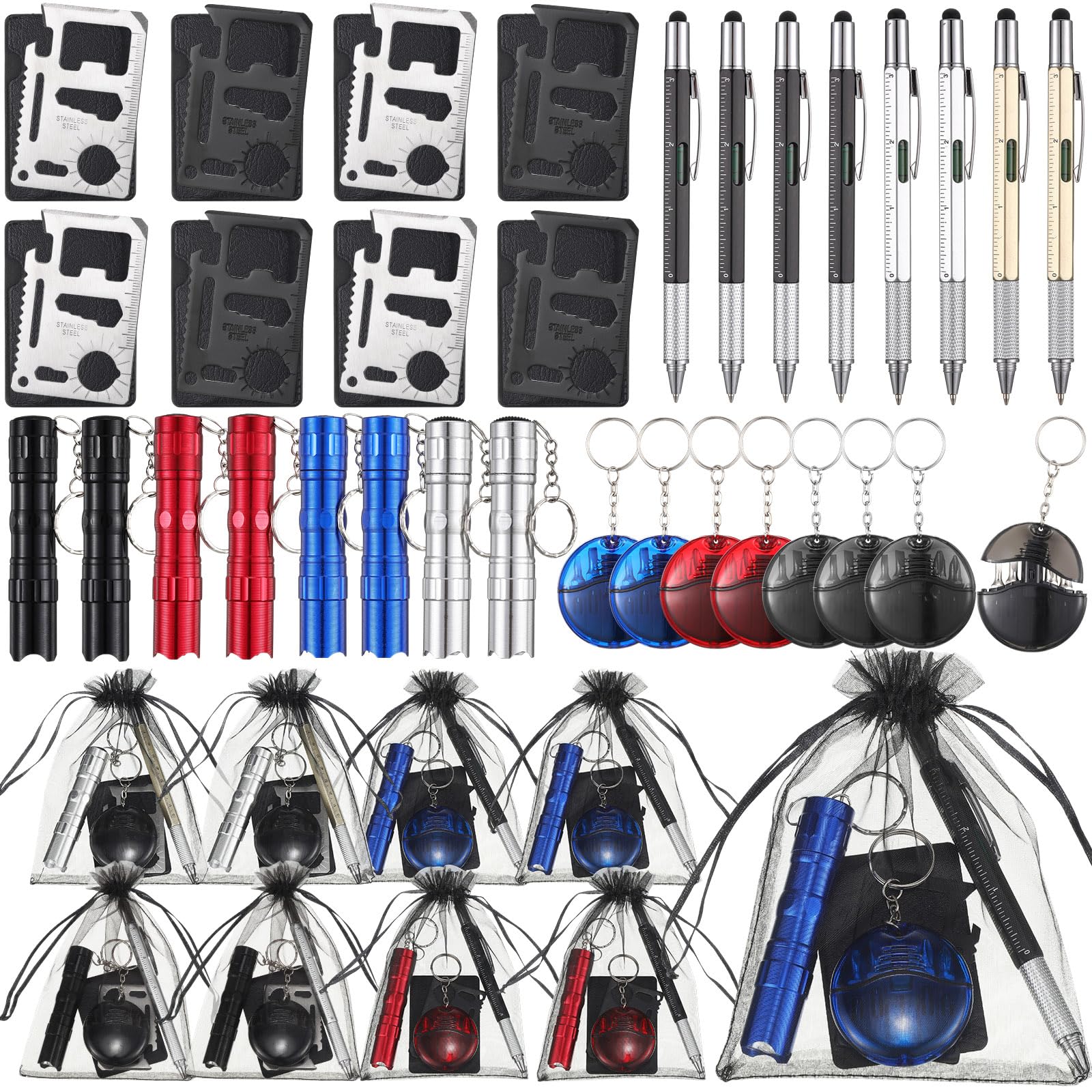 Lewtemi 8 Sets für Herren, Großpackung, Partygeschenke, Leder, Multitool, Taschenlampe, Kartenstift, Mini-Schlüsselanhänger, Schraubendreher-Set für Vatertag, Geschenk, Strumpffüller, Kollegen