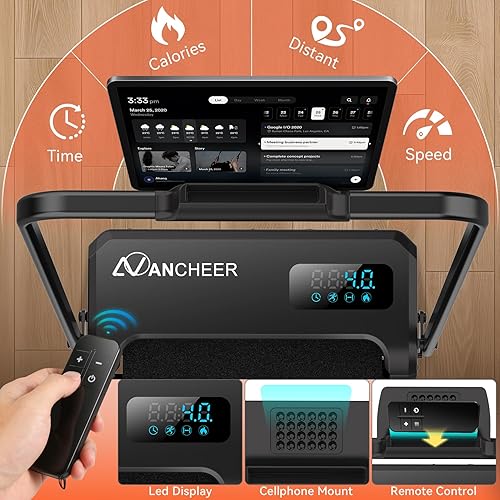 Miniatura 7 de ANCHEER Cinta de correr con asas y 12% de inclinación - 2s plegable/Capacidad máxima de 320 lb Almohadilla para caminar - Cintas de correr plegables