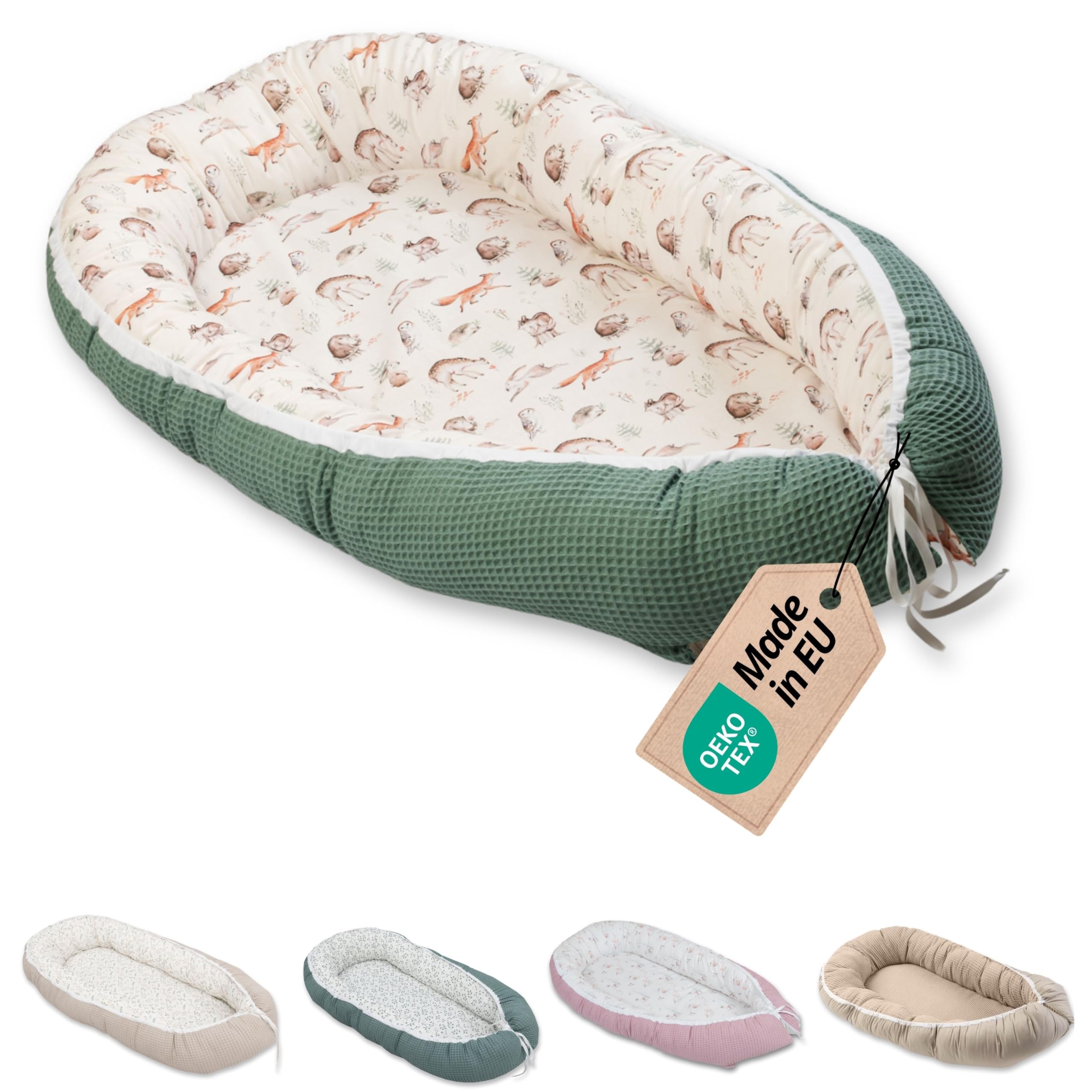 Reducteur de lit bébé ULLENBOOM Amis de la forêt (55 x 95 cm) Cocon bébé, Nid de bébé, nid en coton, utilisable comme coussin pour bébé e cale bebe