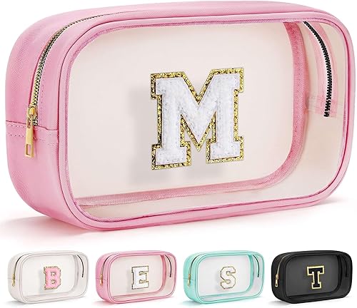 Miniatura 1 de YOOLIFE - Bolsa de aseo transparente con inicial, bolsa de maquillaje impermeable, regalo para el Día de la Madre, graduaciones y docentes, Rosa