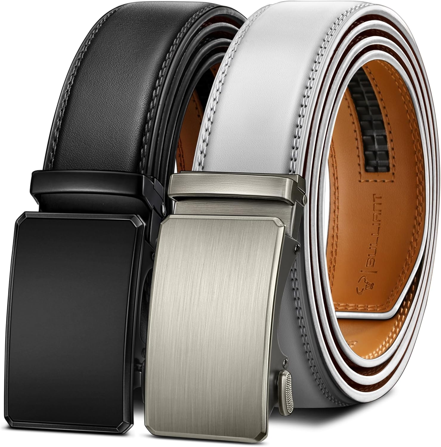 BULLIANT Men belt 2Pack,Leather Ratchet Belt for Gift Men Dress Casual Jeans 1 3/8",Cut for Fit