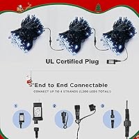 Vista 4 de BlcTec Tira de luces de Navidad para interiores y exteriores, 300 luces LED de 108 pies con 8 modos, enchufe conectable, impermeable, certificación