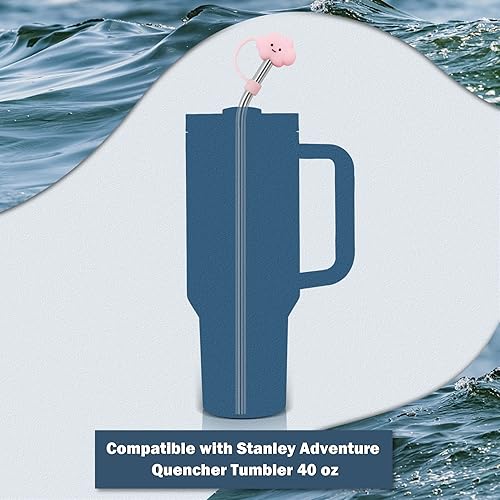 Miniatura 4 de Pajitas de repuesto de acero inoxidable con cubiertas de popote para vaso Stanley Adventure Travel de 40 onzas, 6 popotes reutilizables con popote