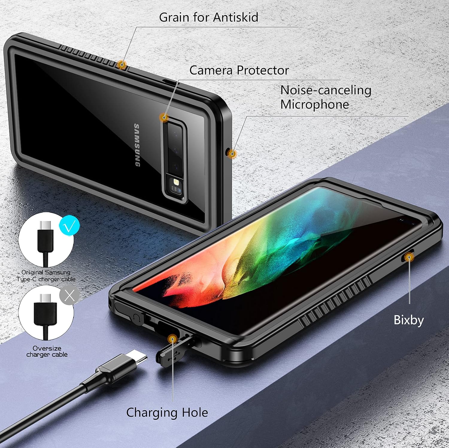 Temdan Samsung Galaxy S10 Plus Case Waterproof,Clear Sound Quality Built in Screen Protector with Fingerprint Film Full Body Heavy Duty Shockproof IP68 Waterproof Case for Galaxy S10 Plus 6.4 inch