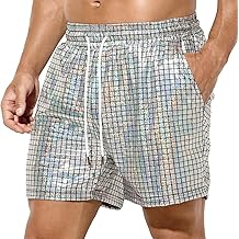 Mens Metallic Sequin Party Shorts Stylish Comfortable Rave Nightclub Casual Summer Fashion Trendy Lightweight