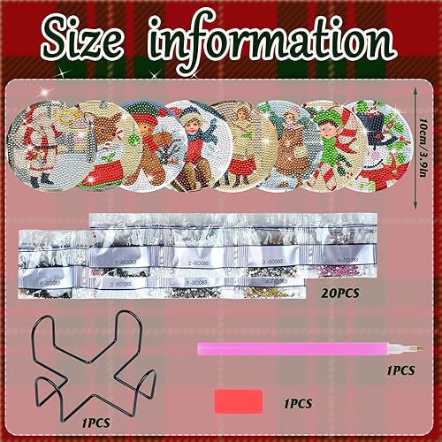 Miniatura 2 de XEFINAL Posavasos de pintura artística de diamantes vintage de Navidad, posavasos con soporte, kits de pintura de diamantes de Navidad para adultos,