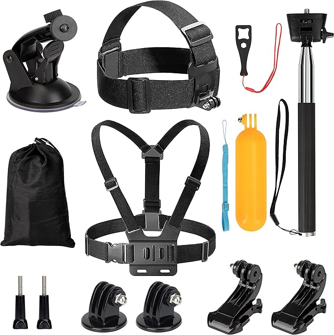 Action Camera Accessories Kit, 9 in 1 Outdoor Sports Camera Accessories Head Strap + Chest Strap
