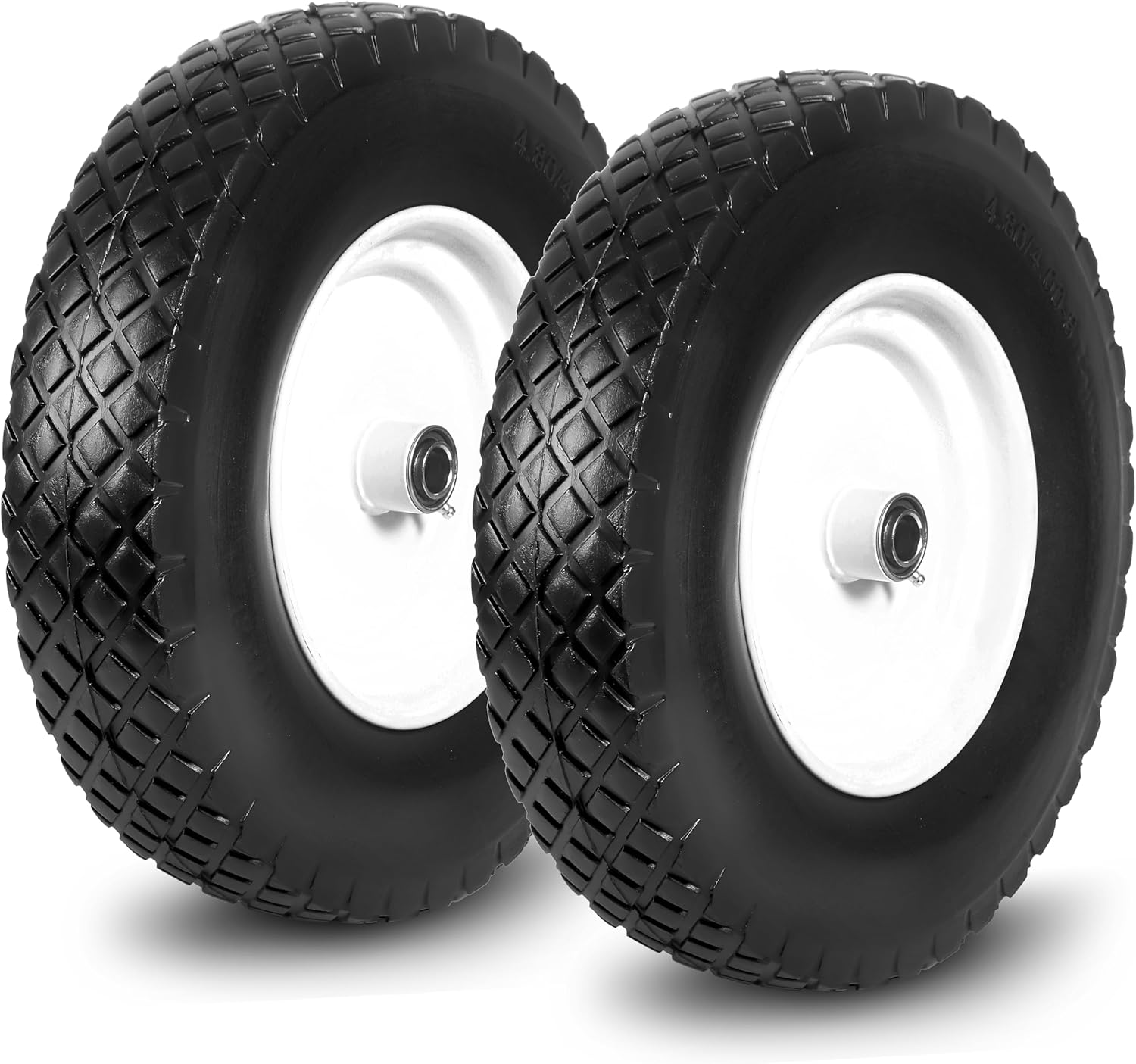 Taifa 2 PCS 16 Inch Rubber Solid Flat Free Replacement Tires and Wheels 4.80/4.00-8 with 3/4'' Axle Bore Hole, Air Less Wheel for Wheelbarrow/Wagon/Hand Truck/Trolley/Garden Cart etc. 16x400-8-3/4" bearing-2packs
