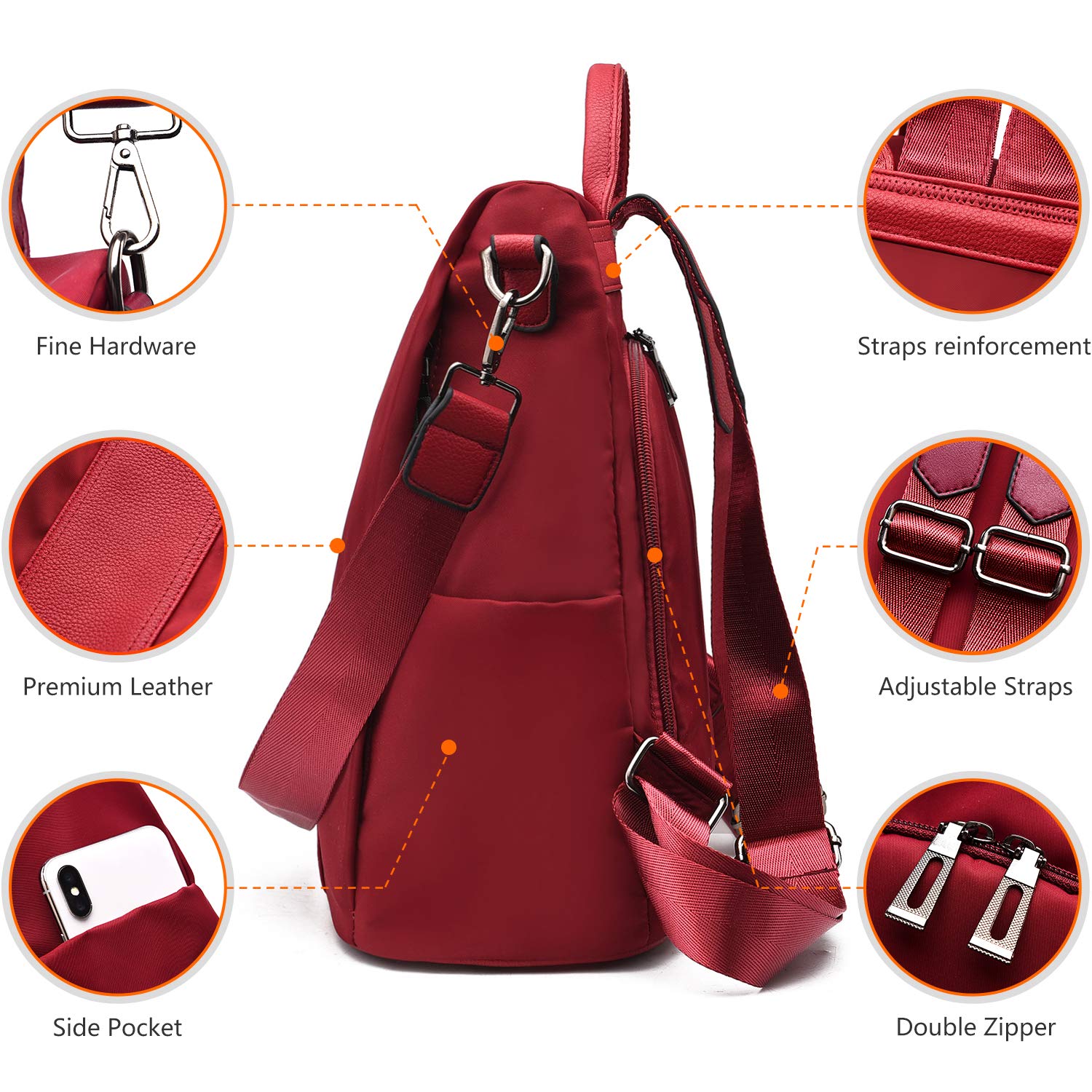 Charmore Zaino da Donna Antifurto Borse Nylon impermeabile Daypack Spalla per Viaggio Lavoro Scuola