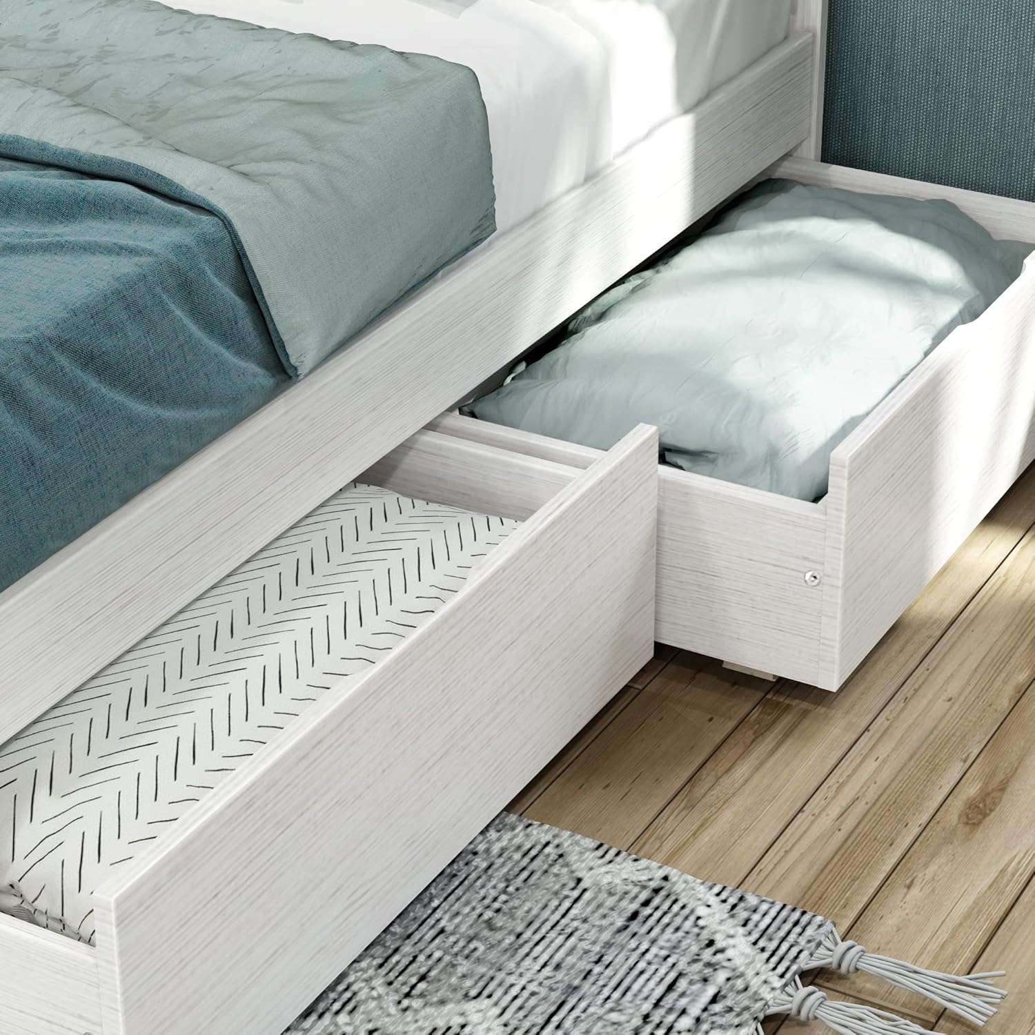 Max & Lily Modern Farmhouse Twin/Full Bunk Bed with Storage Drawers, White Wash