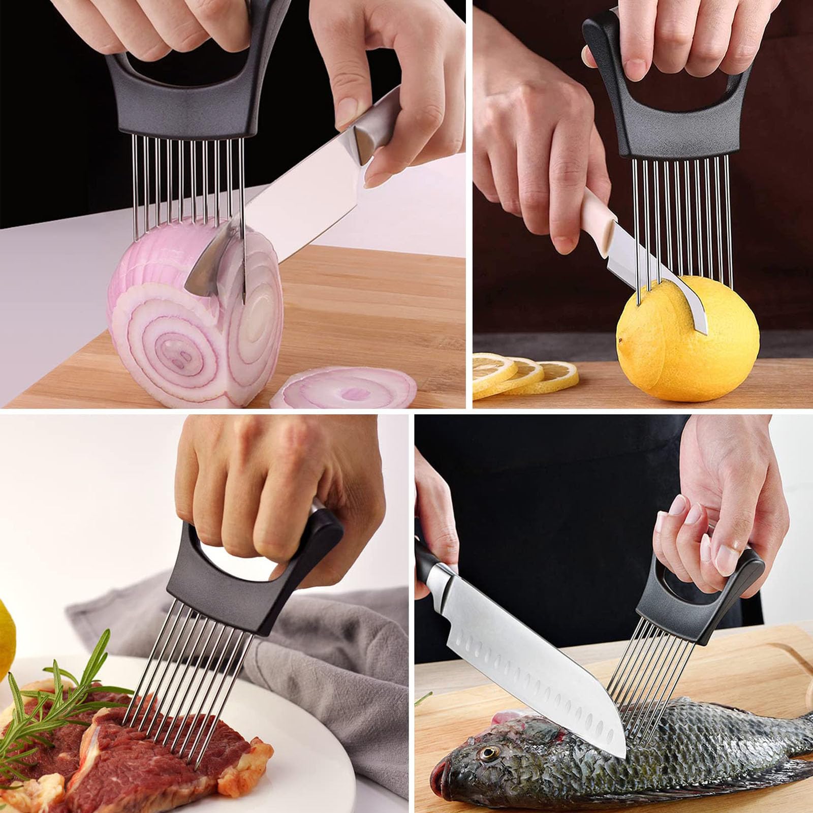 Taglia Cipolle Set 8 Protezioni Dita Da Cucina - Con Forchetta Affettatrice, Anti-Taglio Per Verdure E Carne Proteggi Dita Mano