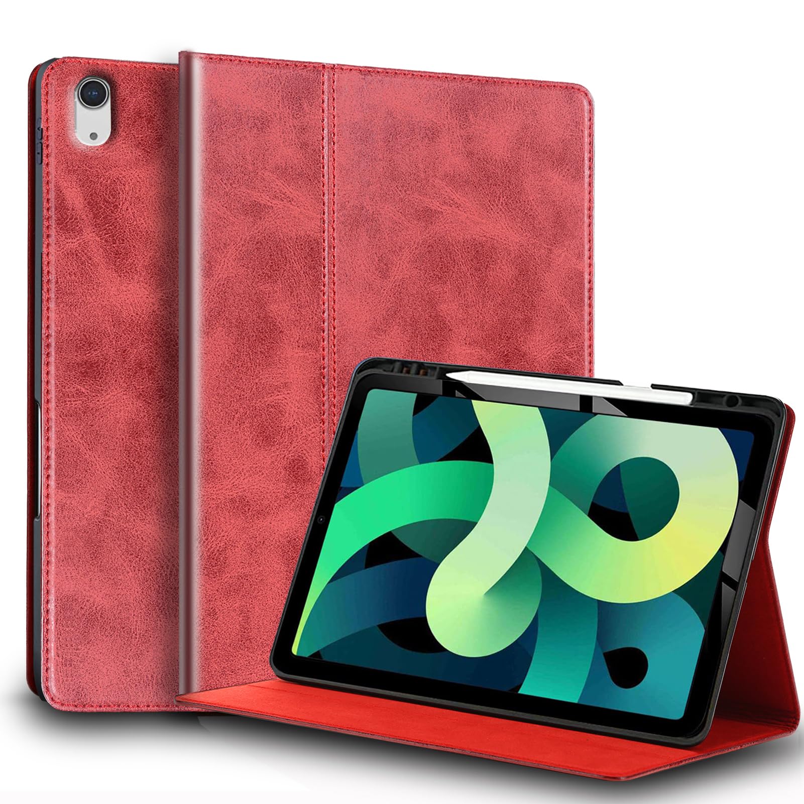 Gexmil Leder Hülle für iPad (A16) 11. Generation 11 Zoll 2025, iPad 10. Generation 10,9 Zoll 2022, Leder Cover mit Stifhalter,Stoßfest,Automatischer Schlaf/Aufwachen,Rot