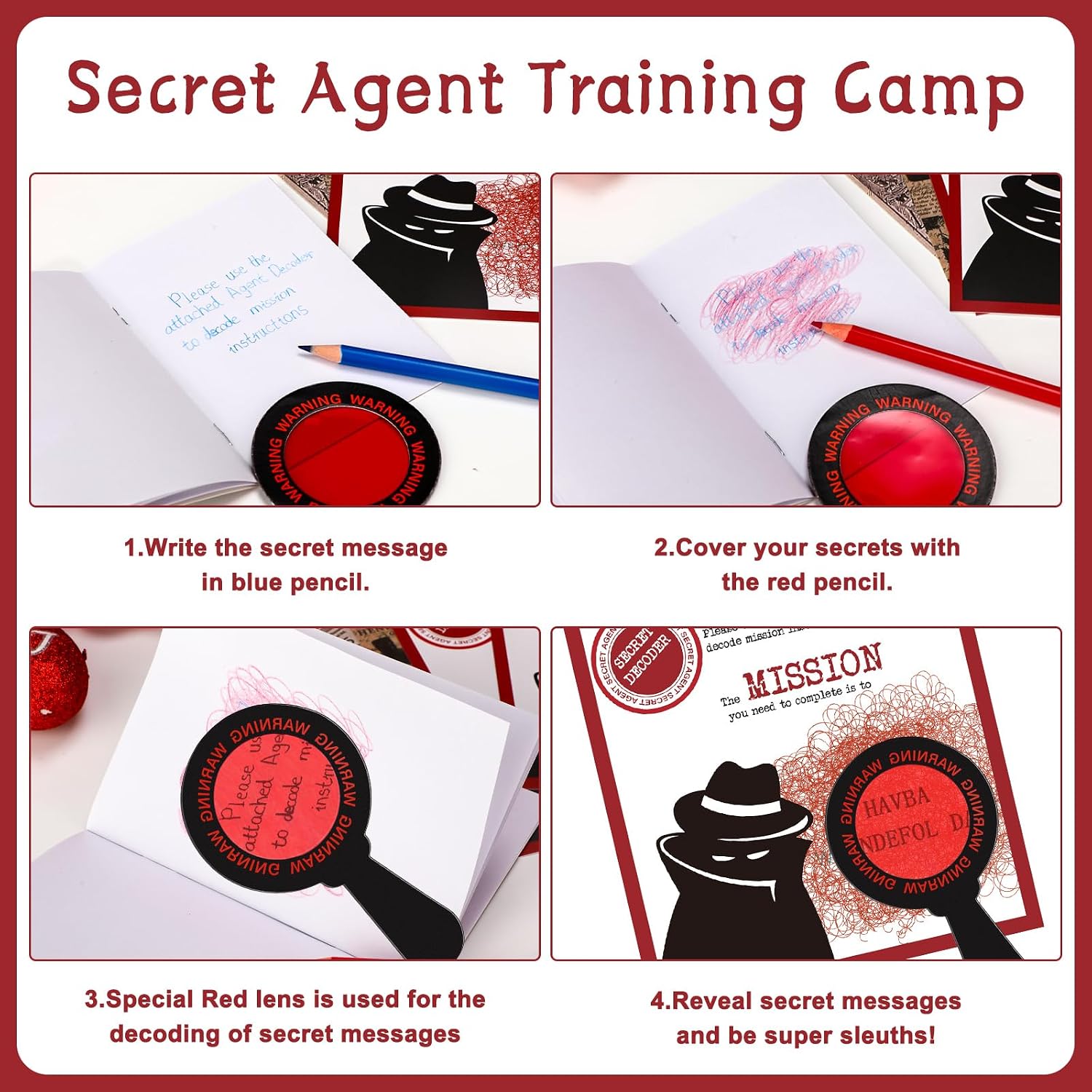 ReliThick 15 Sets Detective Party Favors Spy Secret Kit Escape Room Birthday Party Decoder with Agent Training Camp Notepads Cards Pens Treat Bags Stuffers Piñata Filler Classroom Prizes