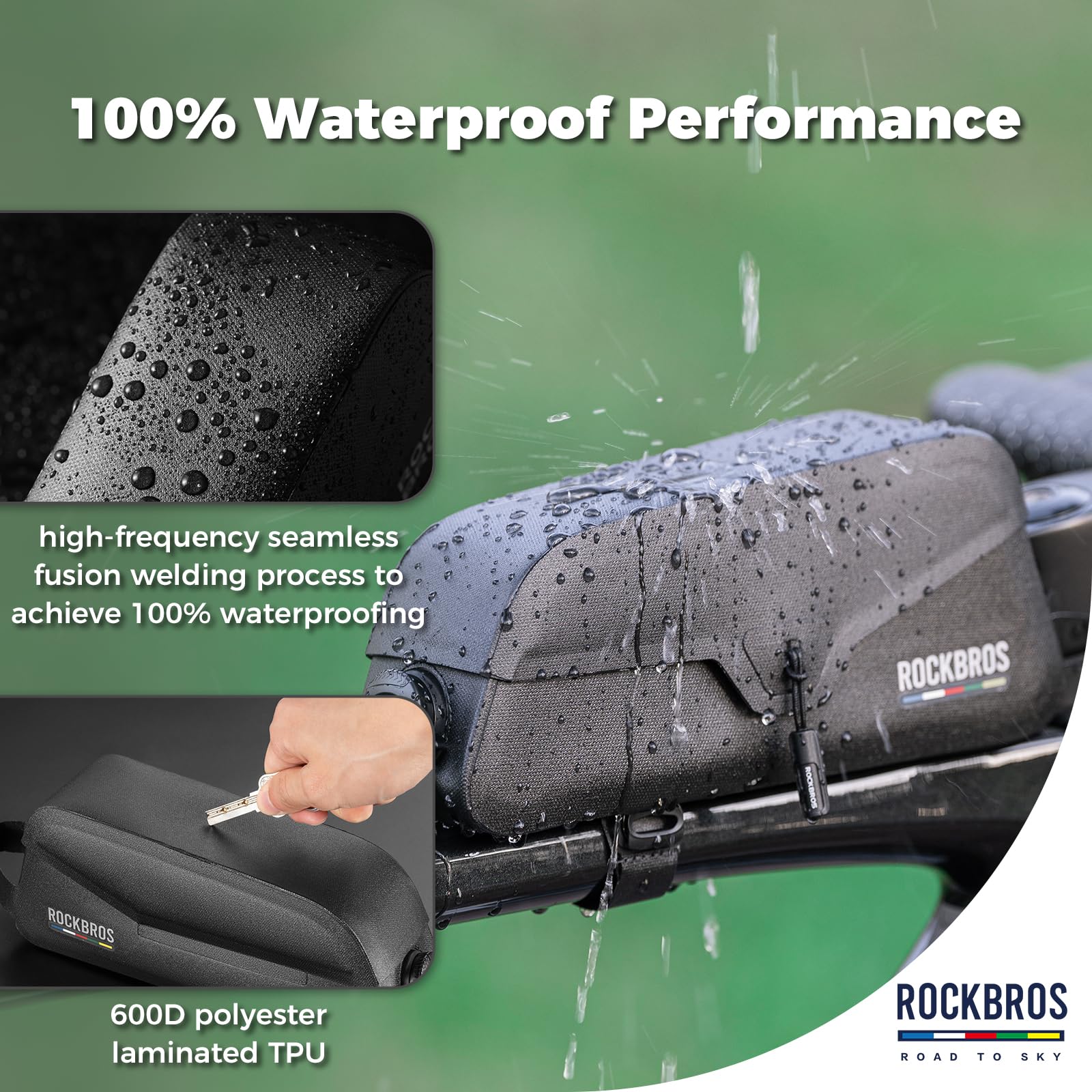 ROCKBROS Road to Sky Sacoche de Vélo pour Tube Supérieur 100% Imperméable Magnétique pour Cadre VTT et Route, 0.6L