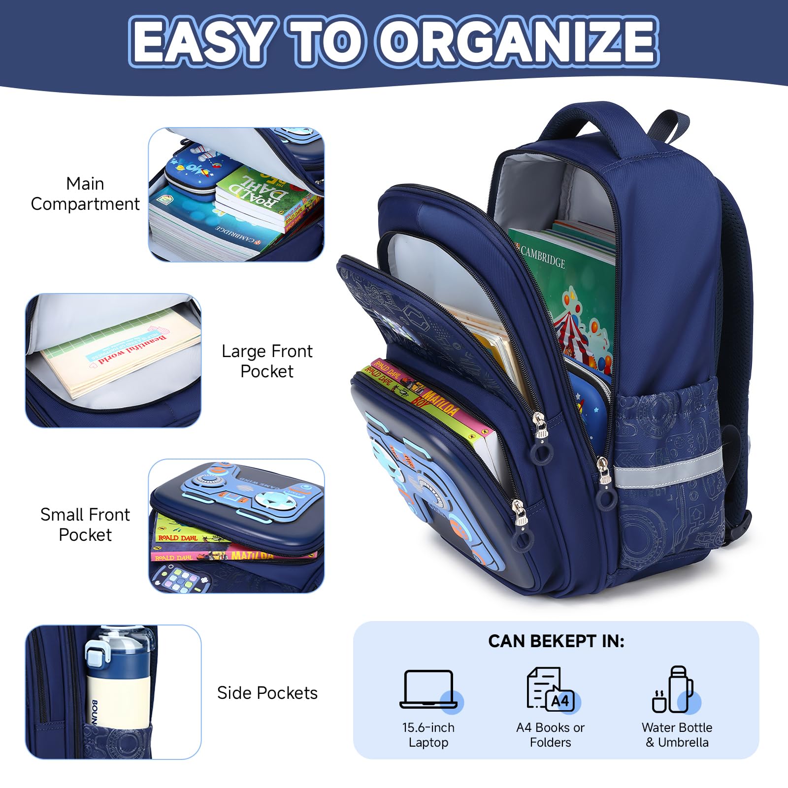 Amythe Schulranzen Jungen 1. - 5. Klasse mit Reflektierend für Schule | Ergonomisch Schulrucksack Kinder 6-12 Jahre mit Brustgurt Reflektor, Wasserdicht, 20L