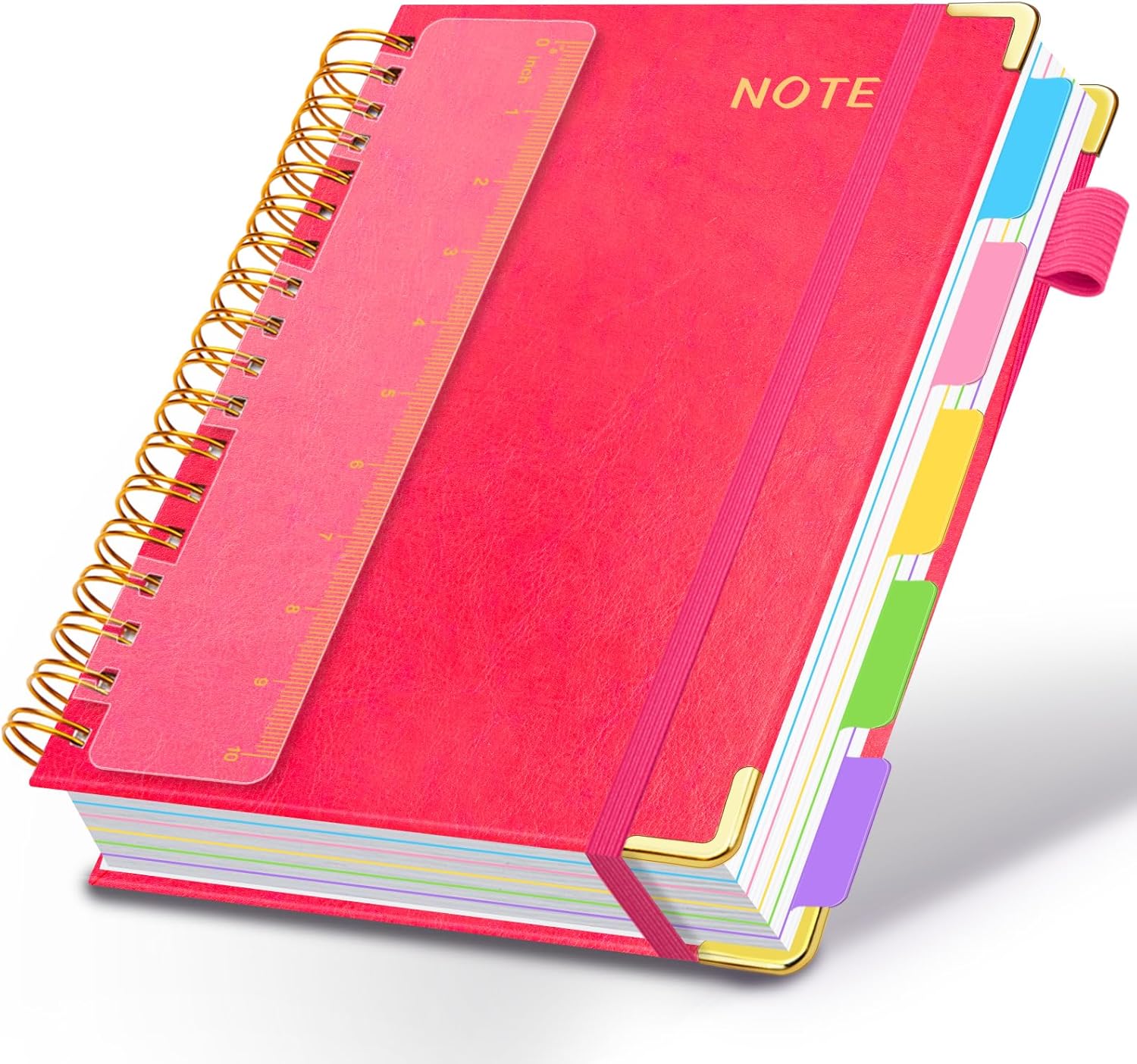 Hardcover Spiral Notebooks for Work 8.5''x 11'', 300 Pages 5 Subject Notebook with Dividers & Tabs, A4 Spiral Journal for Women, College Ruled Notebooks for School Note-Taking (Rose Red)