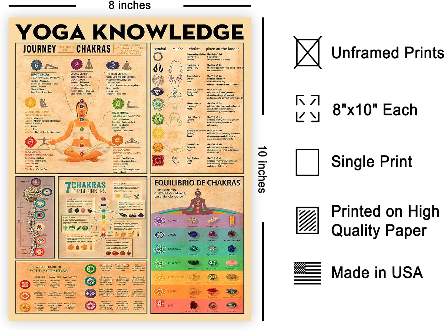 Poster Master Yoga Knowledge Poster - Chakra Chart Print - Yoga Art - Educational Design - Typography Print - Wellness Illustration - Great Studio or Gym Wall Decor - 8x10 UNFRAMED Wall Decor