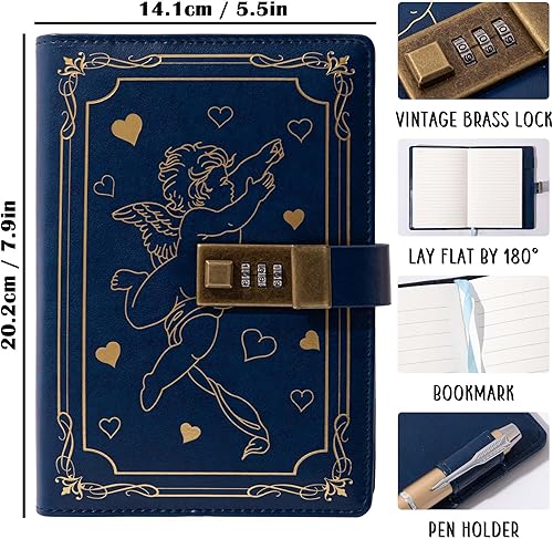 Miniatura 2 de TIEFOSSI Diario con cerradura para niños, diario de cuero impermeable con cerradura, diario A5 recargable con contraseña, 3.53 ozm, 224 hojas