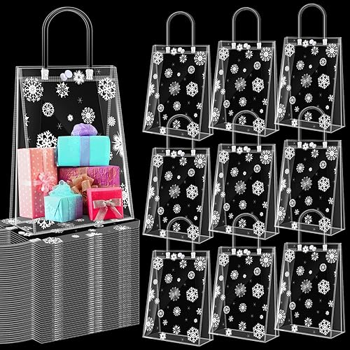 Gueevin 60 bolsas de regalo de copo de nieve de Navidad, bolsas de dulces de Navidad, bolsas de regalo de vino de Navidad, bolsas de regalo de PVC
