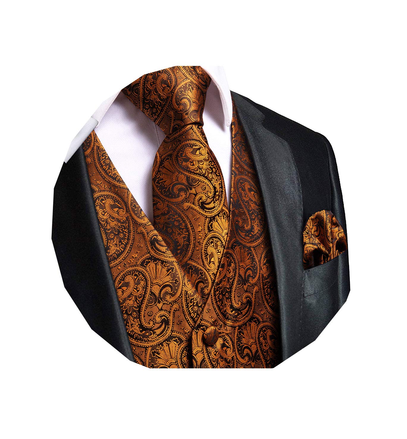 DubulleMens Paisley Tie and Vest Set with Pocket Square Cufflinks WaistCoat Suit for Tuxedo