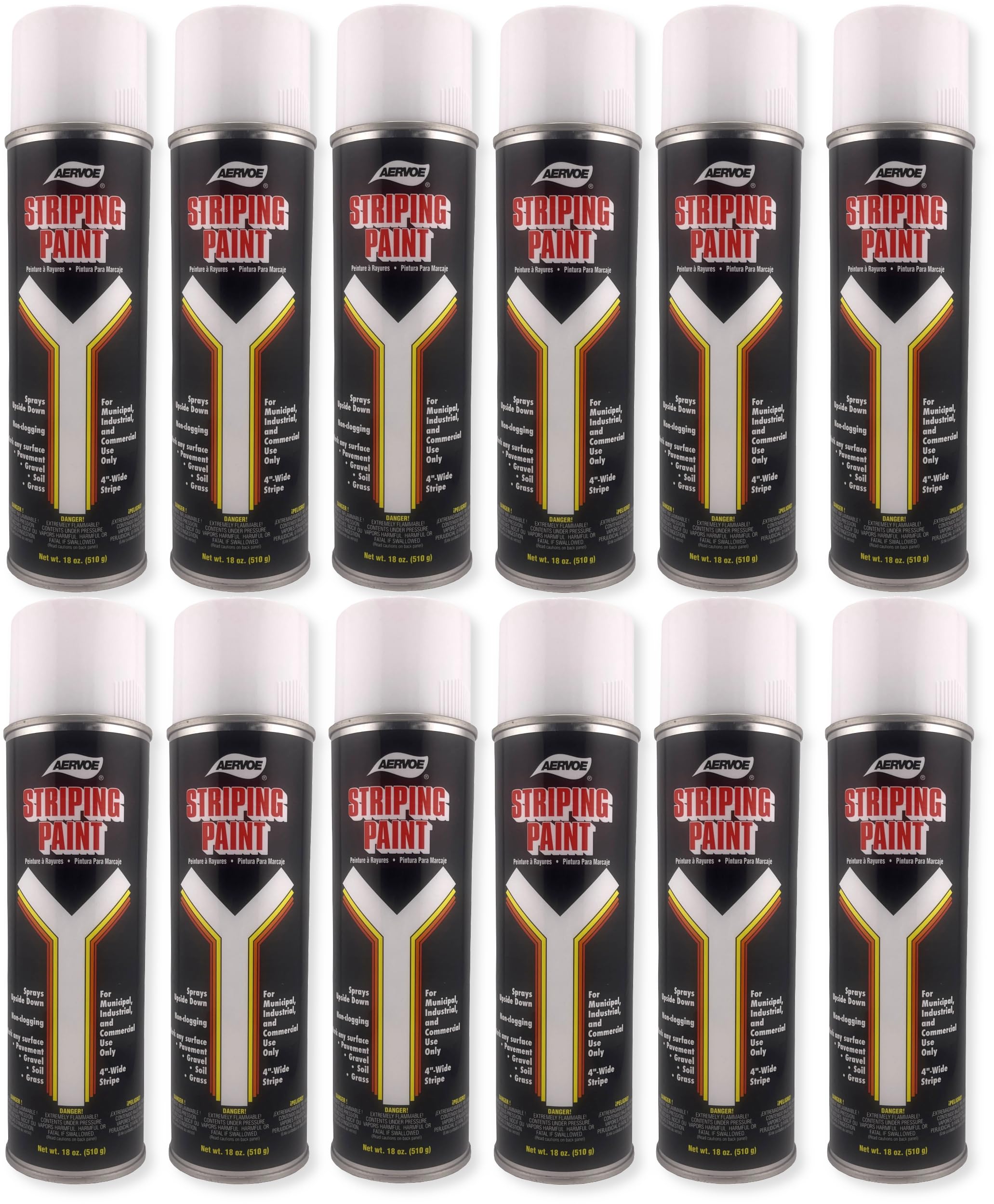 710 Striping Paint, White, Solvent-Based, 4" Wide Stripe, Fast Drying, Case of 12 Cans