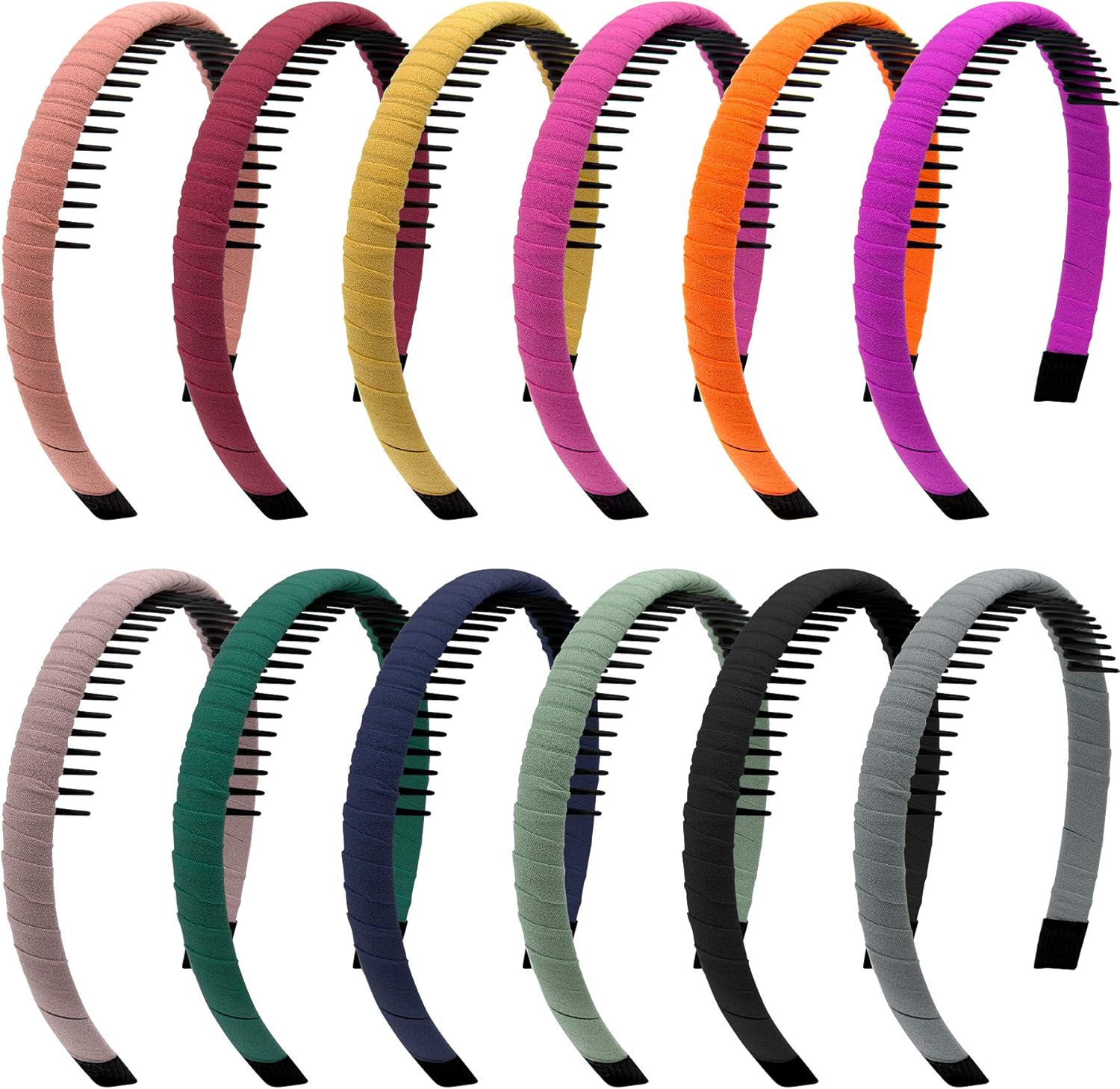 Duufin 12 Pieces Teeth Comb Headband Hair Hoop Hairband Colourful Satin