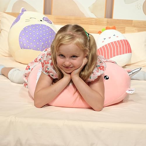 Miniatura 4 de Almohada grande de felpa de gato de 20 pulgadas con vientre floral, lindo juguete de peluche suave para abrazar, animal de peluche gigante, regalo