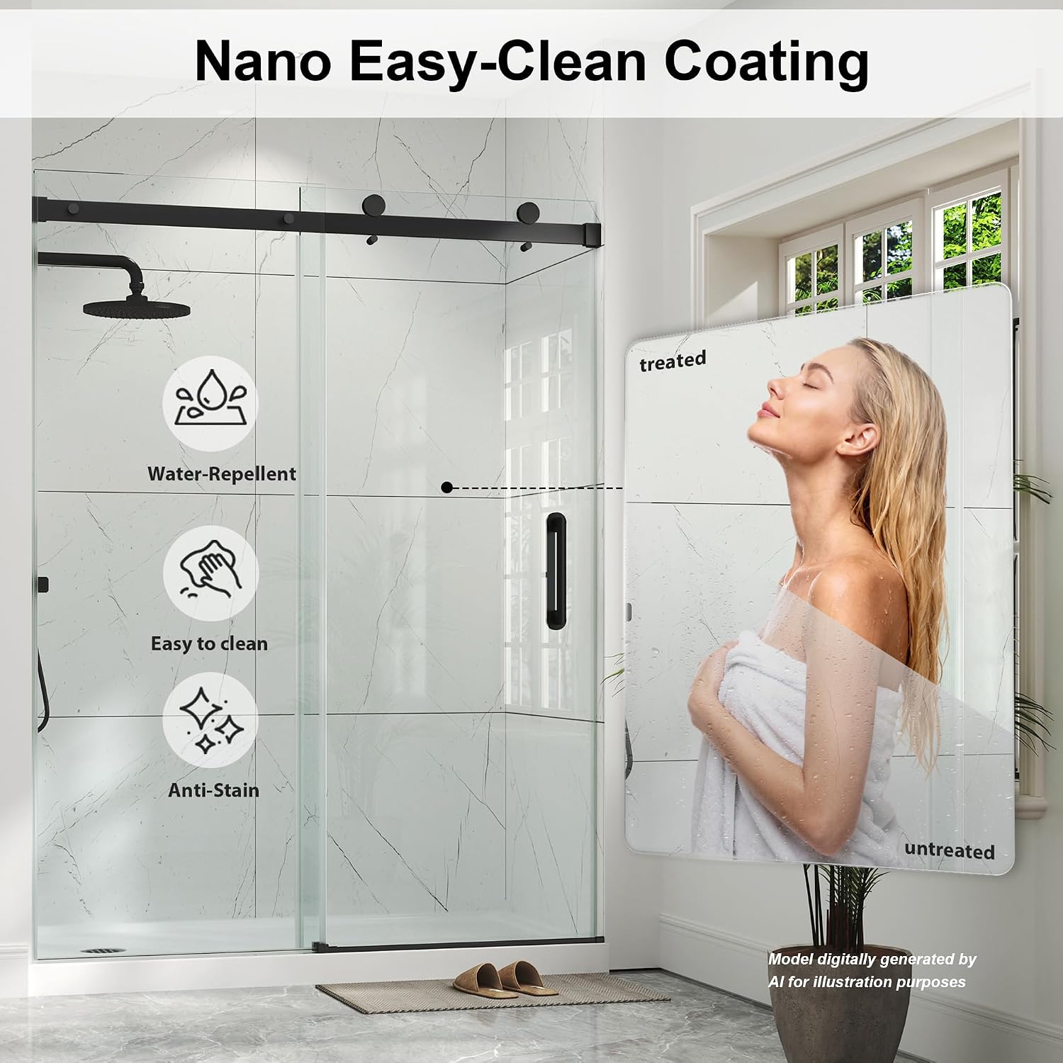 Frameless Sliding Shower Door 43-48" Wx72 H,1/4"(6mm) Matte Black thumbnail