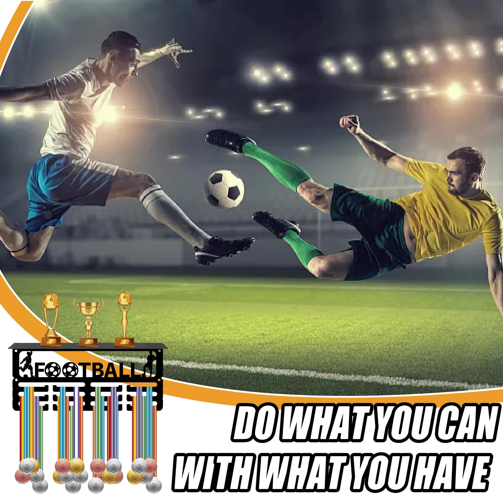 CREATCABIN Soporte para Medallas de Fútbol, Estante para Trofeos, Colgador de Medallas con 12 Gancho, Soporte para Estante Deportivo de 4 s, Soporte para Pared para 70 o Más Medallas para Hombres — view 7