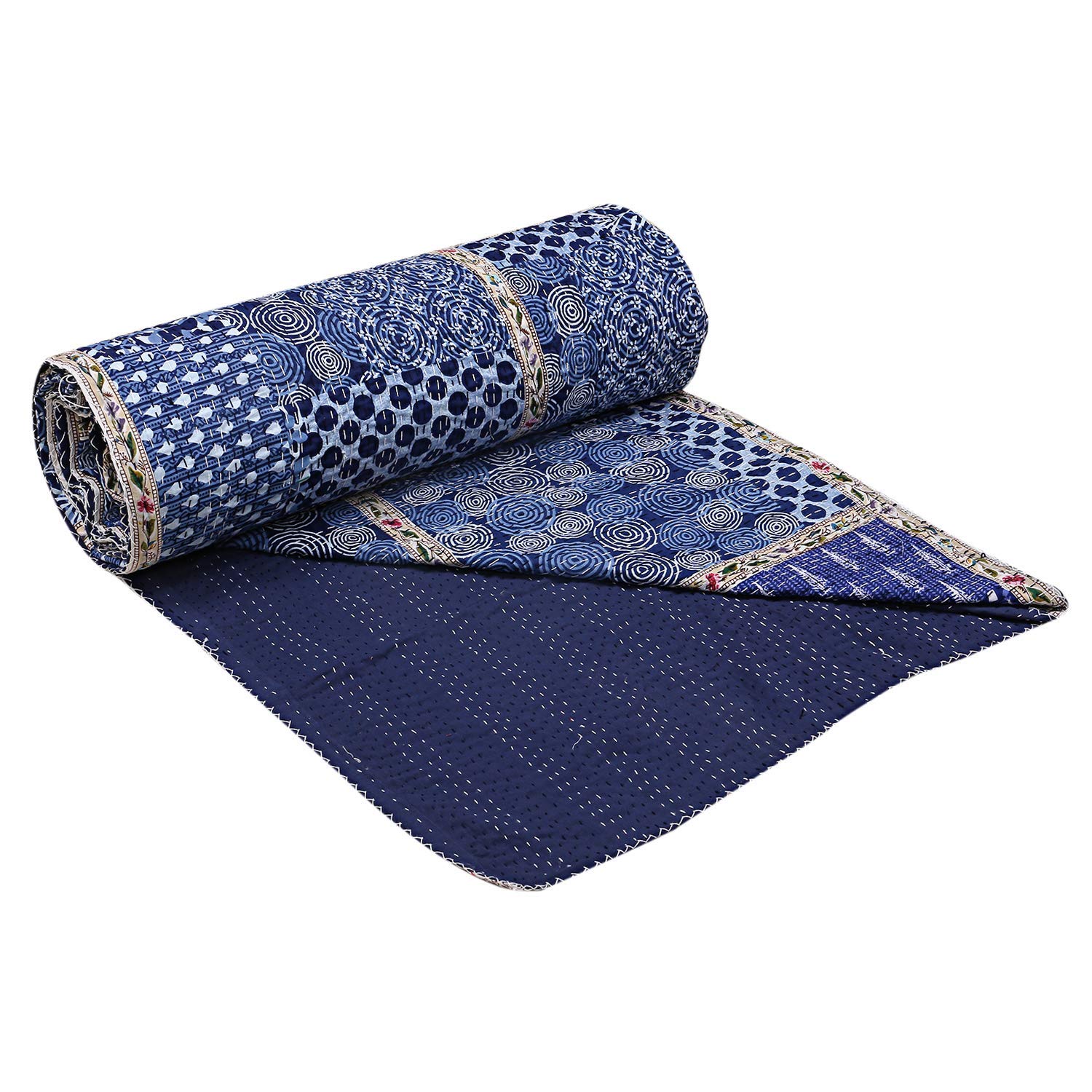 Kantha Couvre-lit indien décoratif fait à la main en pur coton traditionnel