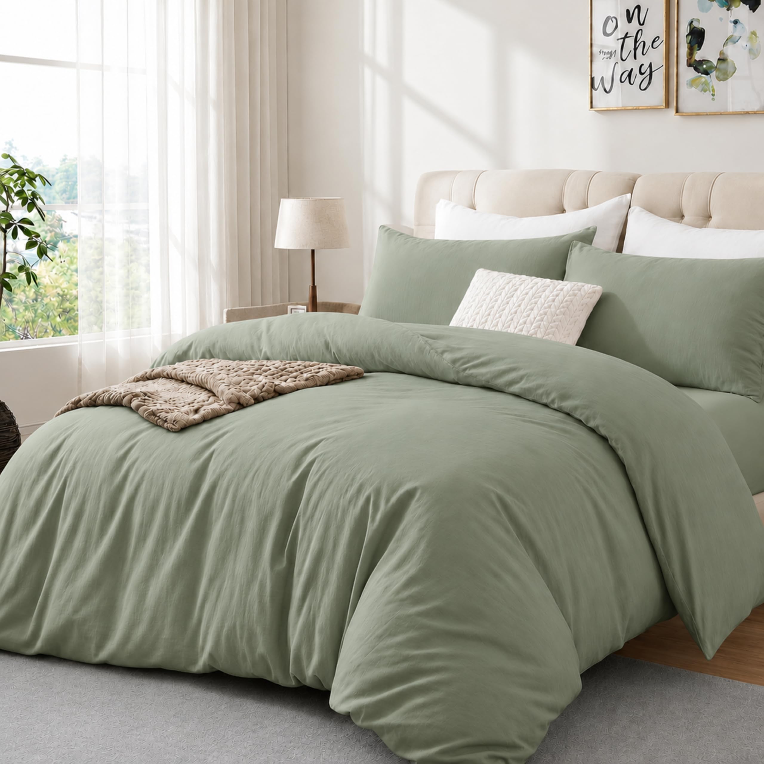 Cotton Super King Duvet Cover Set with 2 Pillowcases (220x260)cm Sage Green