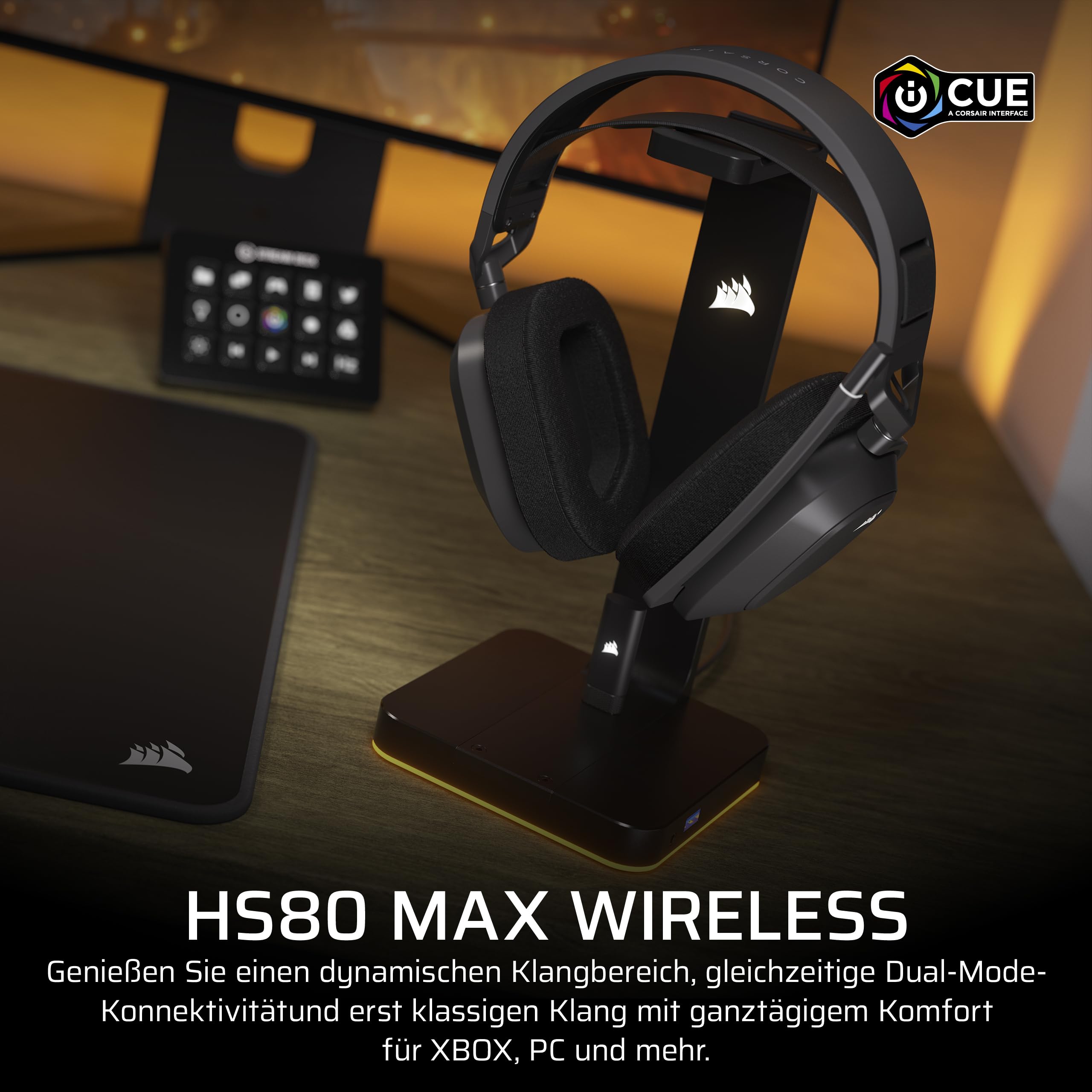 Corsair HS80 MAX Wireless Xbox Gaming Headset Bluetooth Stahlgrau Dolby Atmos Omnidirektionales Mikrofon iCUE Kompatibel Xbox PC Mac Mobile