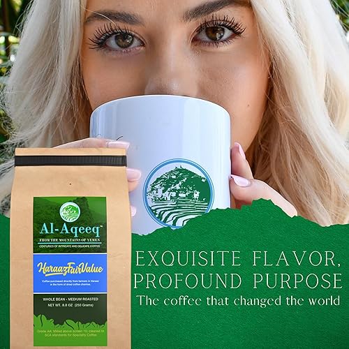 Miniatura 4 de Al-Aqeeq Café de grano entero de Yemen, región de Haraaz | Café arábica orgánico especial | Bajo en ácido, tostado medio | Recién tostado, valor