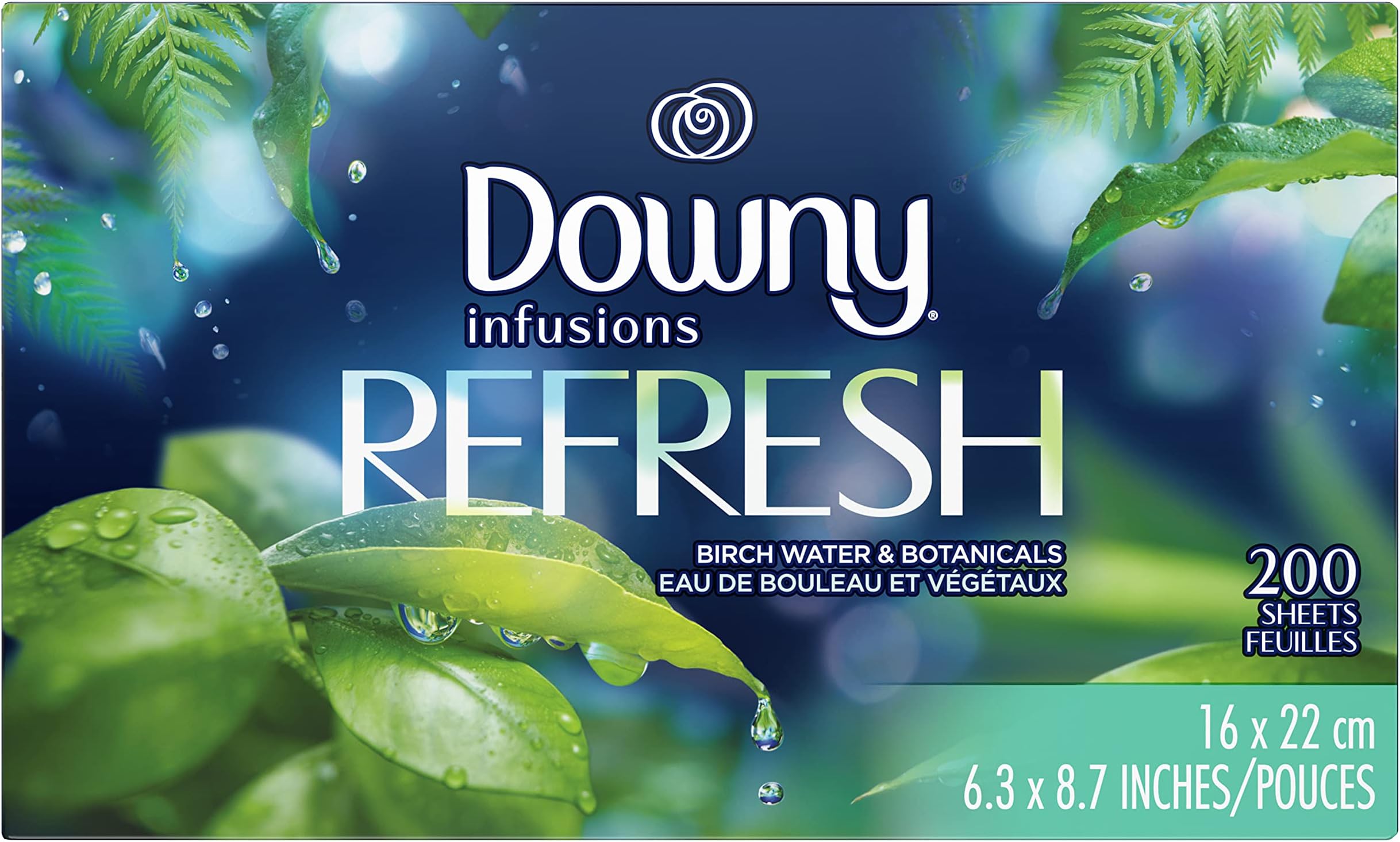 Downy Infusions Dryer Sheets Laundry Fabric Softener, Refresh, Birch Water & Botanicals, 200 Count