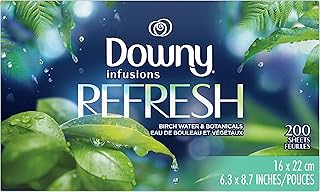 Downy Infusions Dryer Sheets Laundry Fabric Softener, Refresh, Birch Water & Botanicals, 200 Count