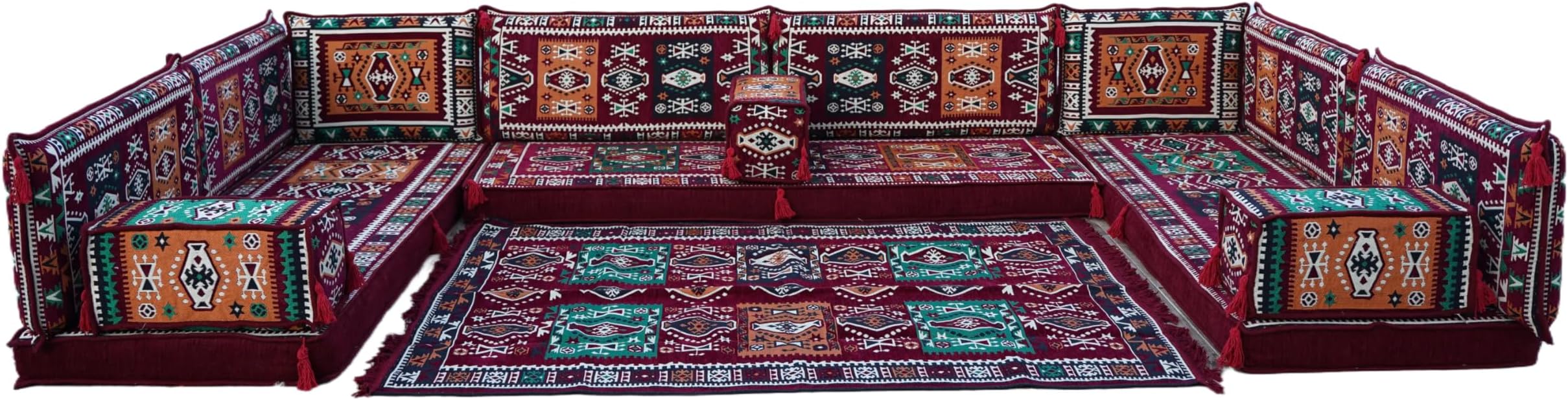 arabicsofa U Shaped Maroon Arabic Sofa Seating Set – Low Modular Sofa for Living Room