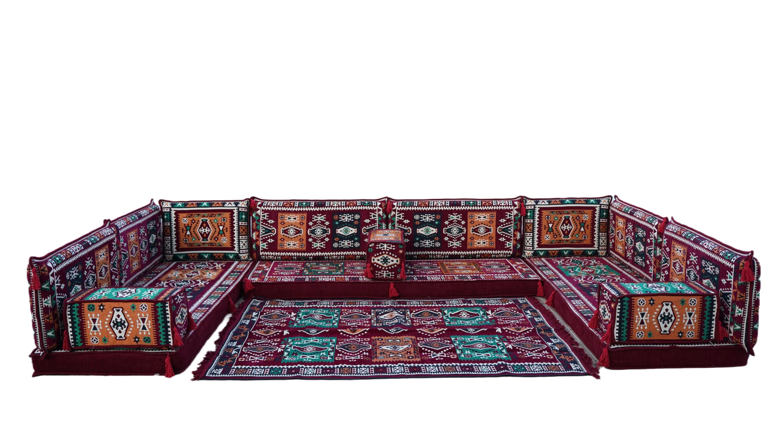arabicsofa U Shaped Maroon Arabic Sofa Seating Set – Low Modular Sofa for Living Room