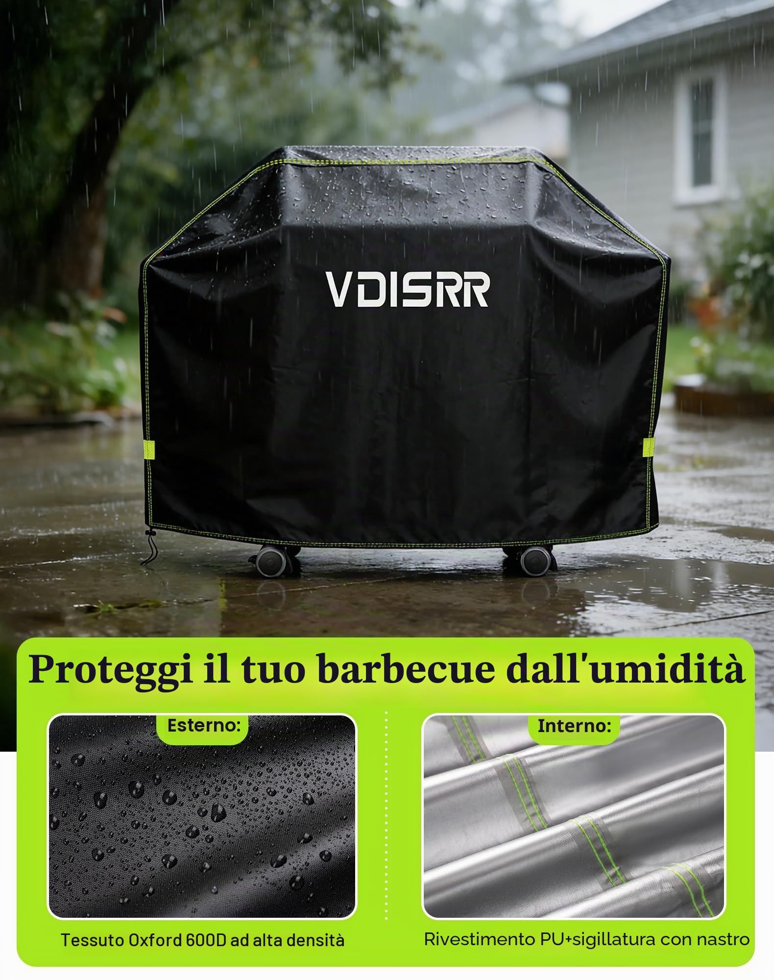 VDISRR Copertura Barbecue da Esterno, Tessuto Oxford 600D Resistente Telo Impermeabile 117 x 66 x 117 cm Copri Barbecue da Esterno per BBQ Grill Antivento UV Polvere Neve