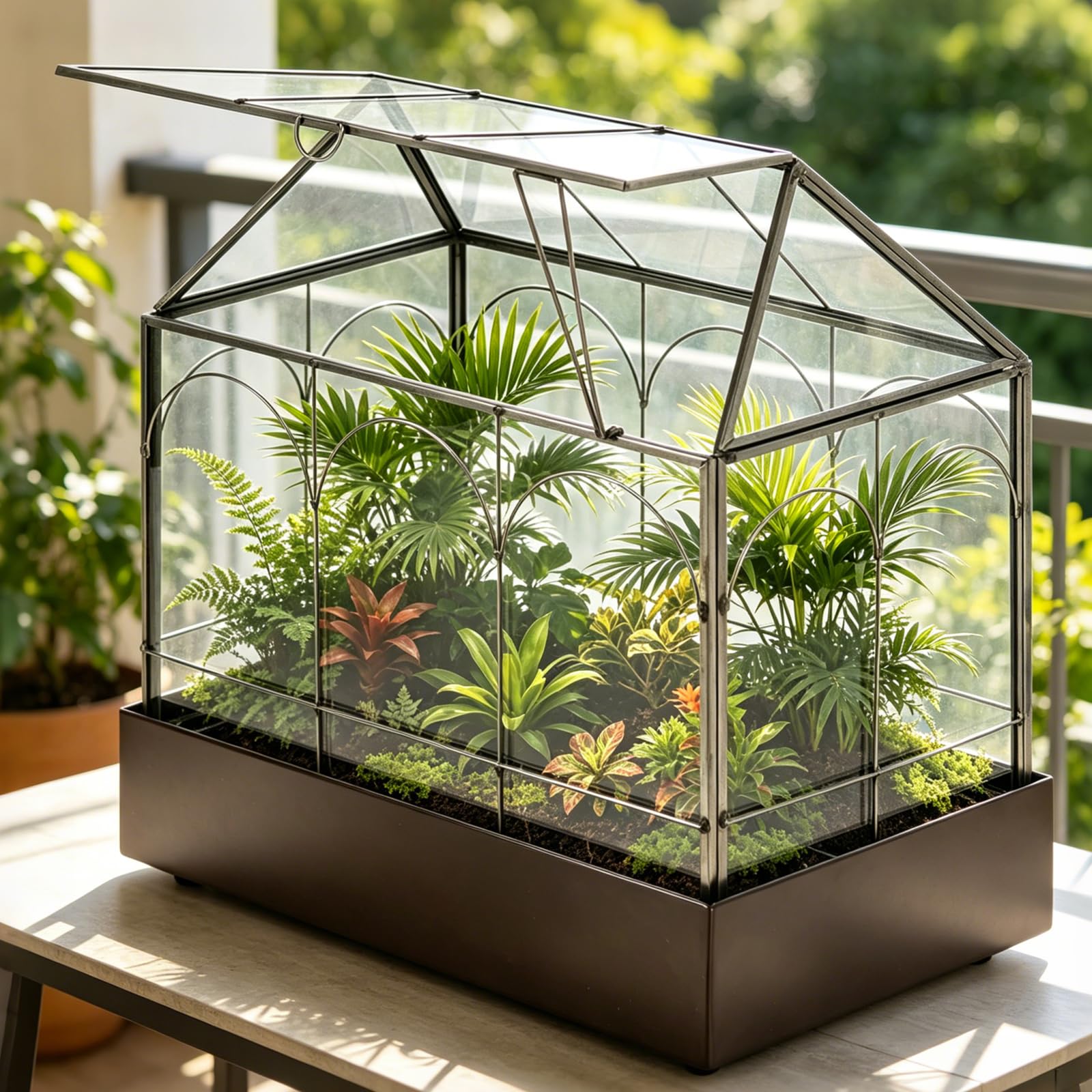 Terrario para plantas, 24,2 x 14,7 x 29 cm, cristal geométrico con bandeja recogedora, microcaja cerrada para suculentas, helecho (sin plantas)