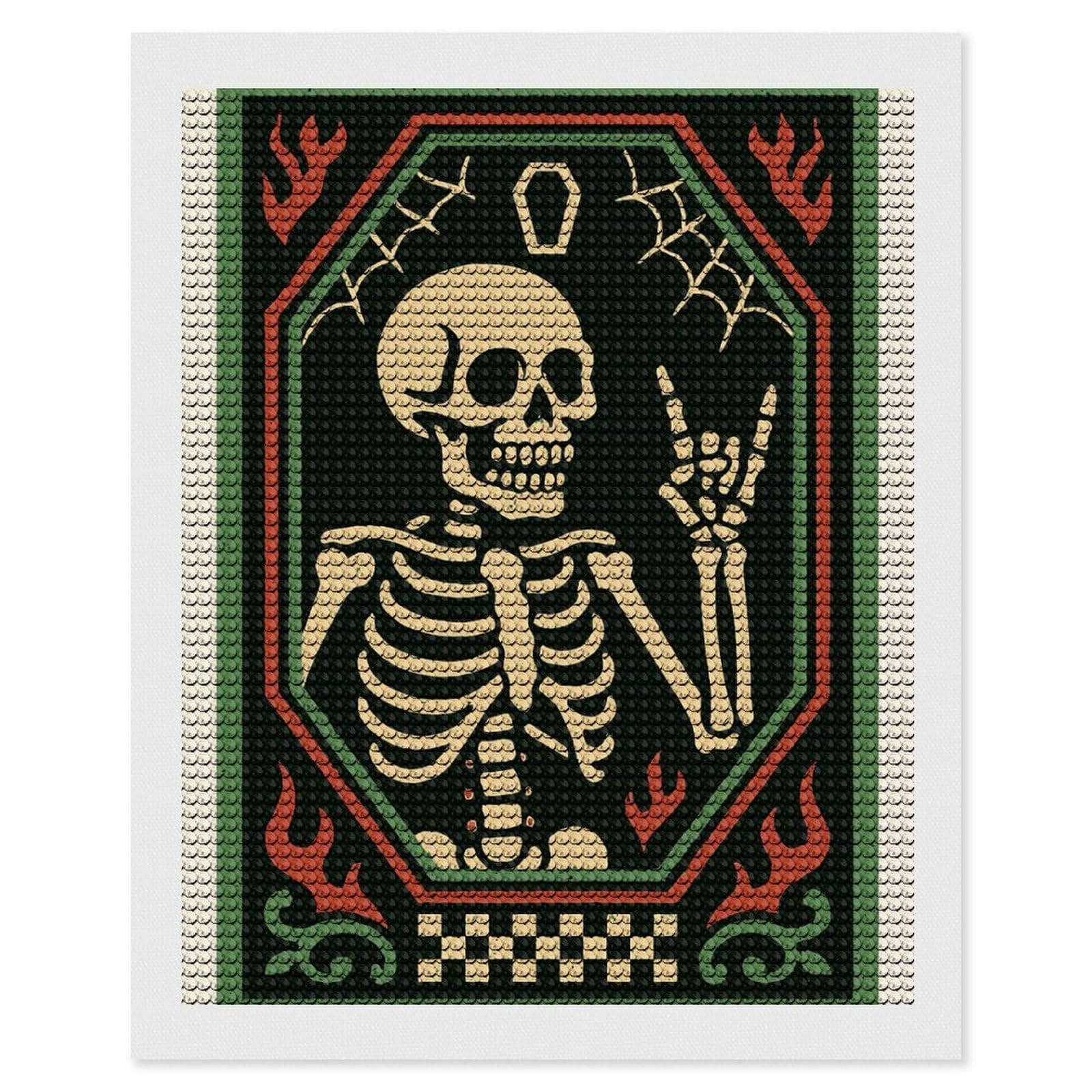 Junmoney Skeleton Rock On Illustration Diamond Painting Canvas Kit 16"x20", Relaxing DIY, Modern Decor, Aesthetic Room Decor, Home Wall Art, Wall Art Gift