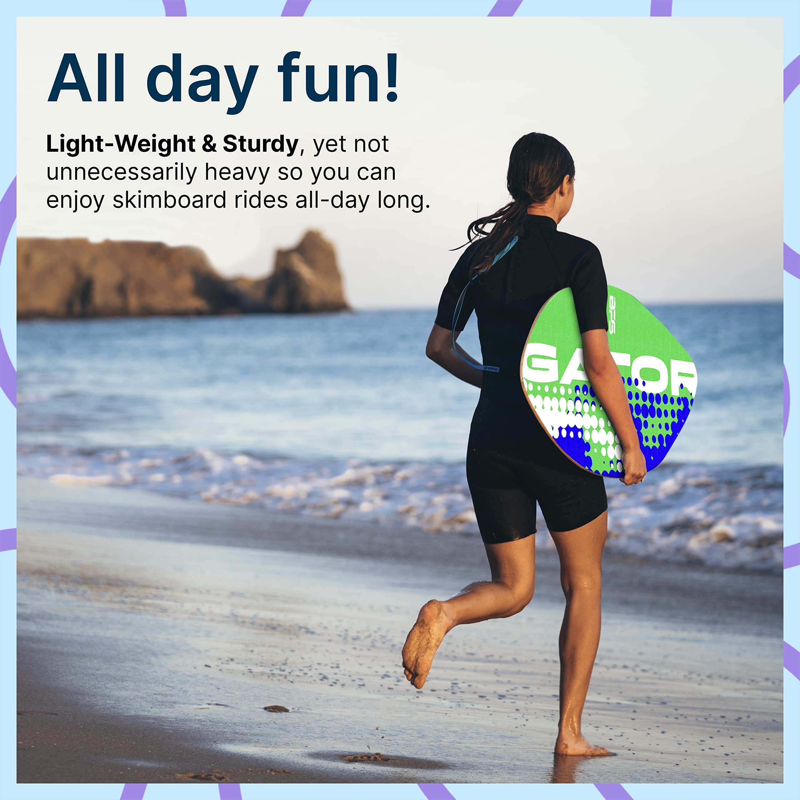 BPS 'Gator' Skimboards with Colored EVA Grip Pad and High Gloss Clear