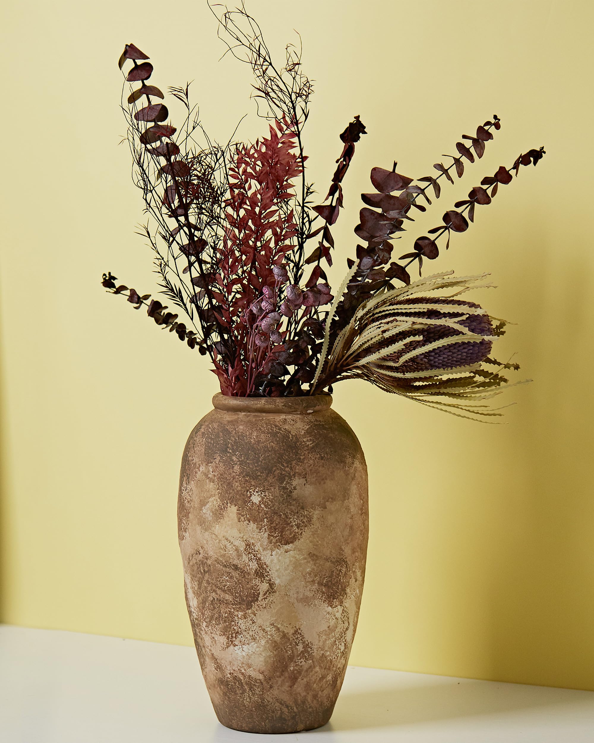 UPWOIGH Wabi-Sabi Large Tall Ceramic Flower Vase,12.2x7.48 in Handmade Rustic Ceramic Flower Vase, Boho Large Decorative Vintage Vases Farmhouse Home Décor,Retro Texture Pattern for Living Room Gift